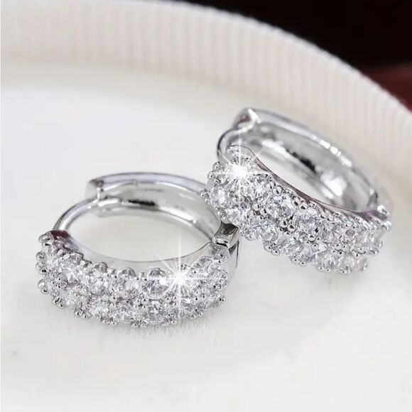 Tiny Double Row Design Hoop Earrings Copper 18K Gold Plated - Picture 3 of 9